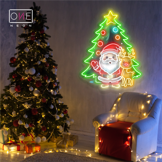 Enseigne néon LED Père Noël et Rudolphe