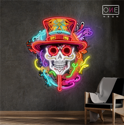 Enseigne néon LED artistique de crâne coloré pour la fête