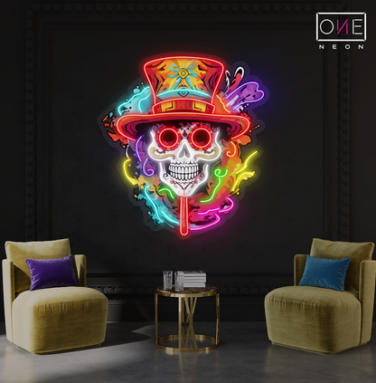 Enseigne néon LED artistique de crâne coloré pour la fête