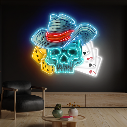 Enseigne néon LED œuvre d'art Crâne de la Chance