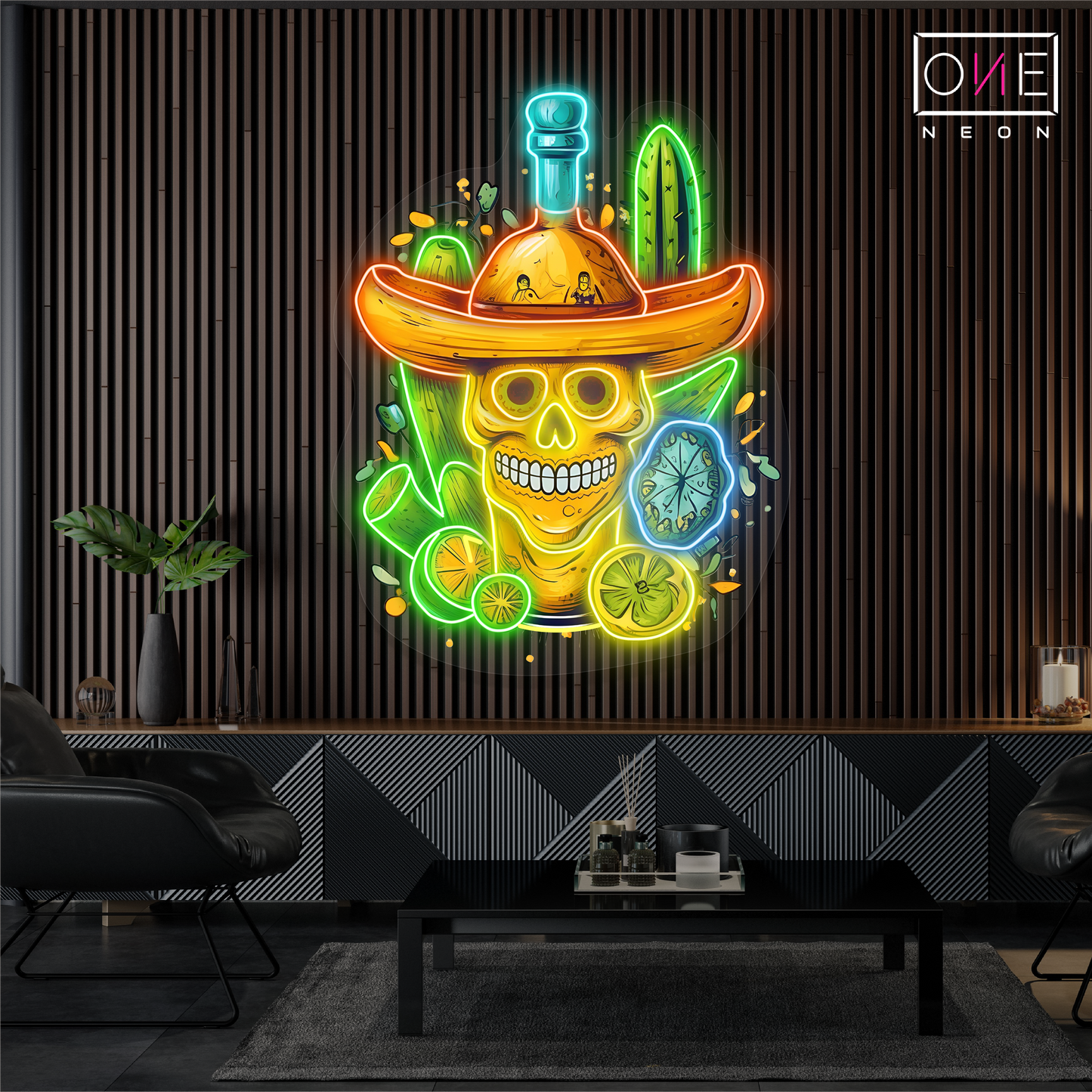 Enseigne néon LED Tête de mort mexicaine Tequila