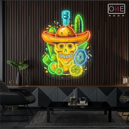 Enseigne néon LED Tête de mort mexicaine Tequila