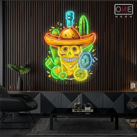 Enseigne néon LED Tête de mort mexicaine Tequila