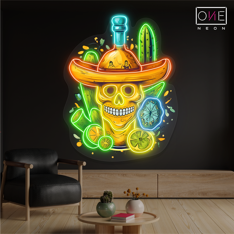 Enseigne néon LED Tête de mort mexicaine Tequila