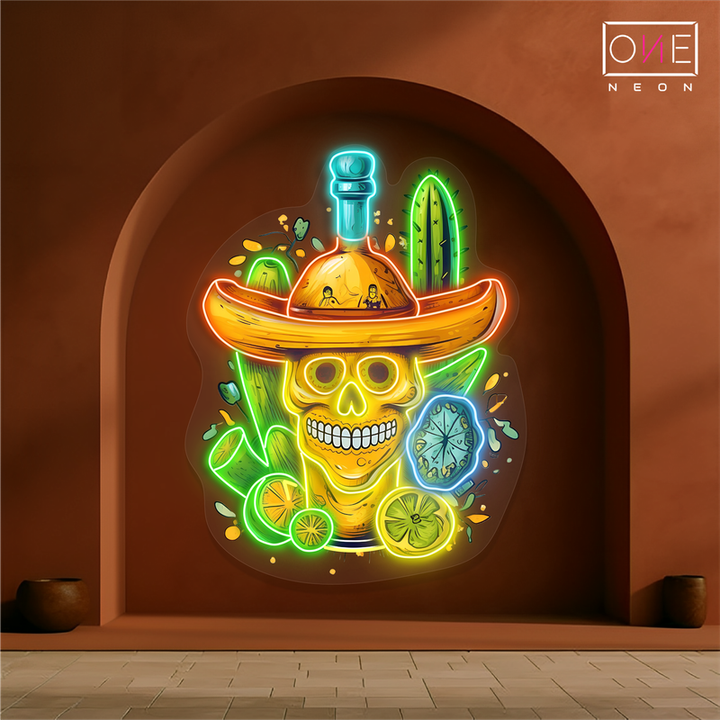 Enseigne néon LED Tête de mort mexicaine Tequila