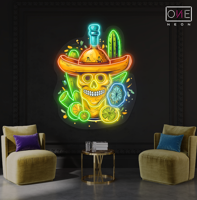 Enseigne néon LED Tête de mort mexicaine Tequila