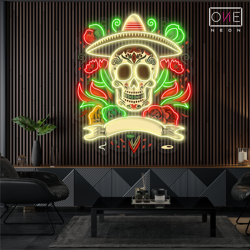 Enseigne néon LED Tête de mort artistique Fiesta