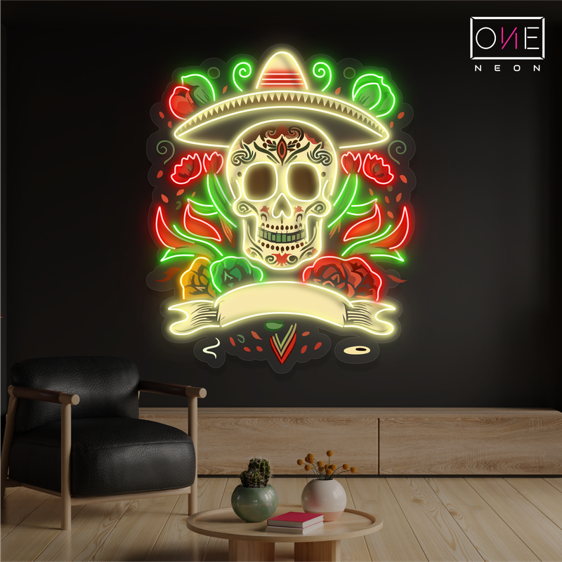 Enseigne néon LED Tête de mort artistique Fiesta