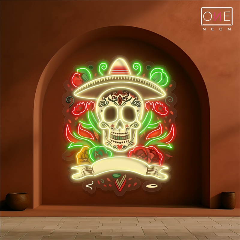 Enseigne néon LED Tête de mort artistique Fiesta