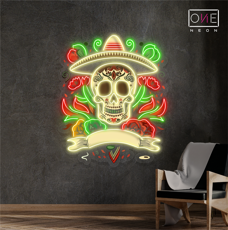 Enseigne néon LED Tête de mort artistique Fiesta