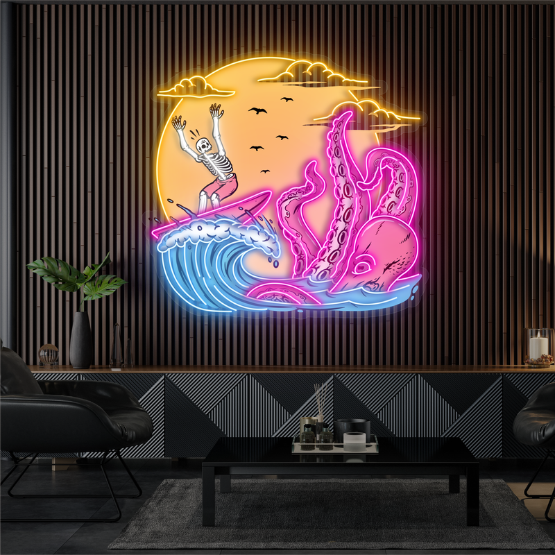 Enseigne néon LED "Skeleton Surf Showdown"