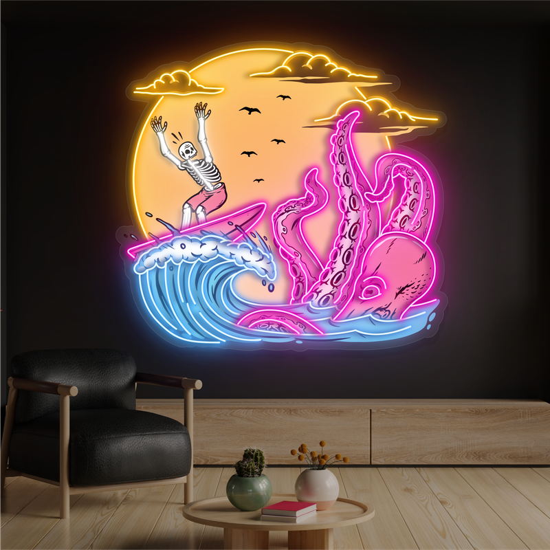 Enseigne néon LED "Skeleton Surf Showdown"