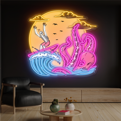 Enseigne néon LED "Skeleton Surf Showdown"