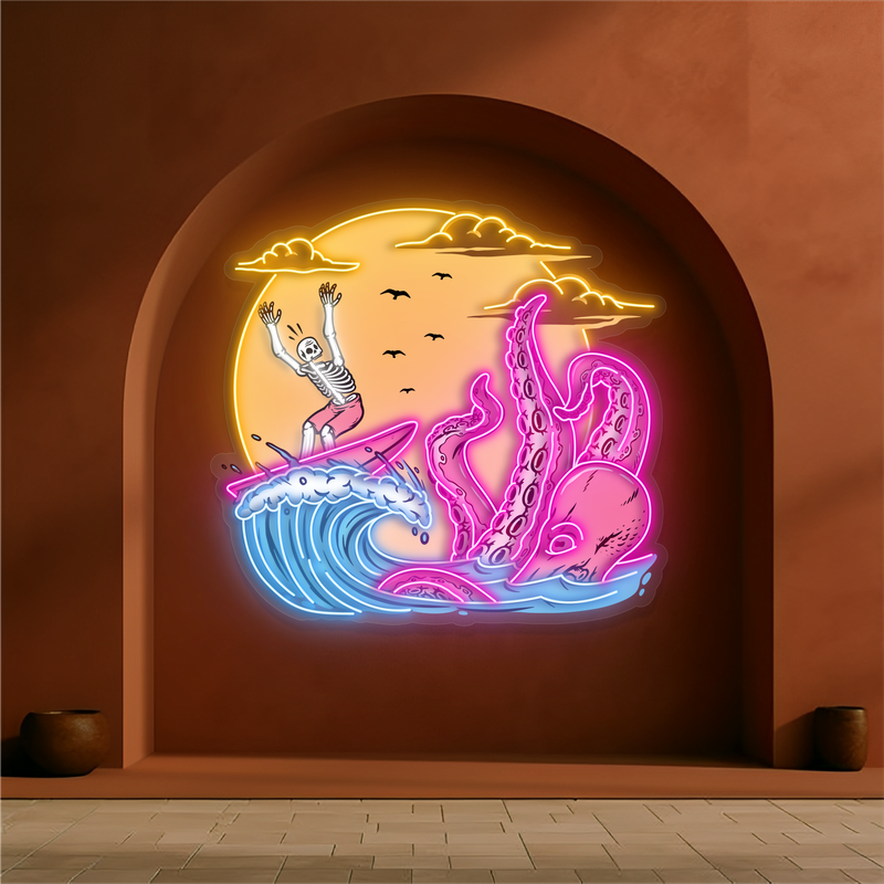 Enseigne néon LED "Skeleton Surf Showdown"