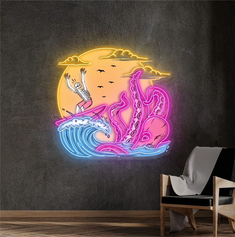 Enseigne néon LED "Skeleton Surf Showdown"