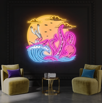 Enseigne néon LED "Skeleton Surf Showdown"