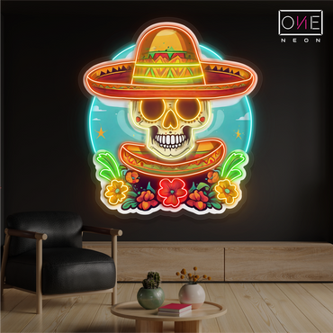 Enseigne néon LED Tête de mort sombrero