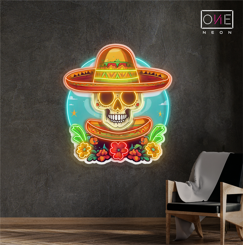 Enseigne néon LED Tête de mort sombrero
