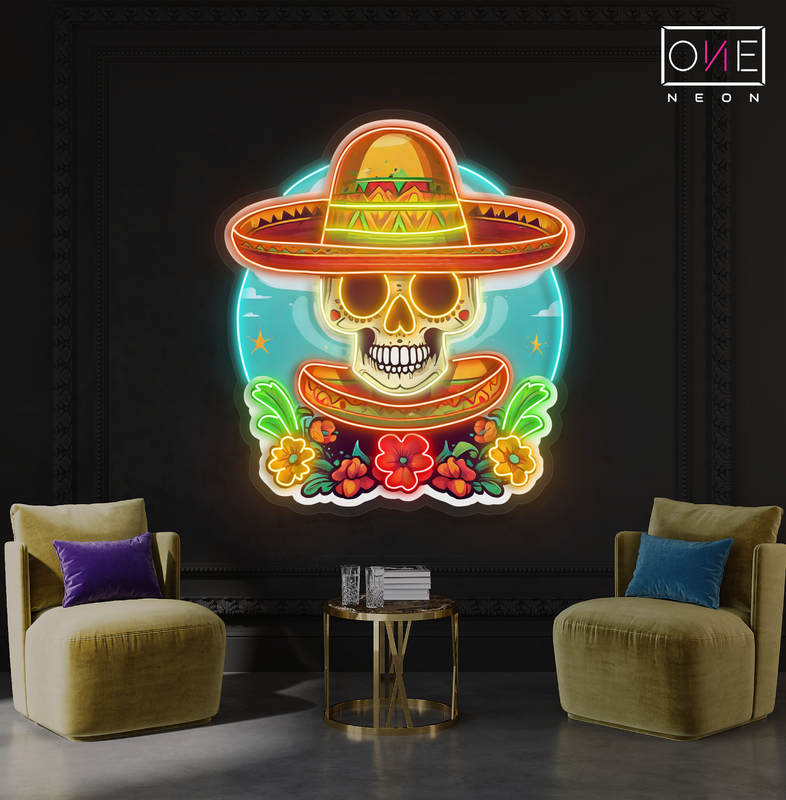 Enseigne néon LED Tête de mort sombrero