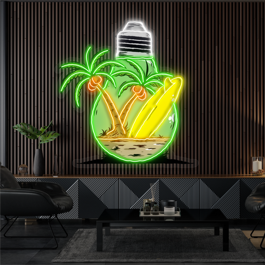 Enseigne néon LED œuvre d'art île dans une ampoule