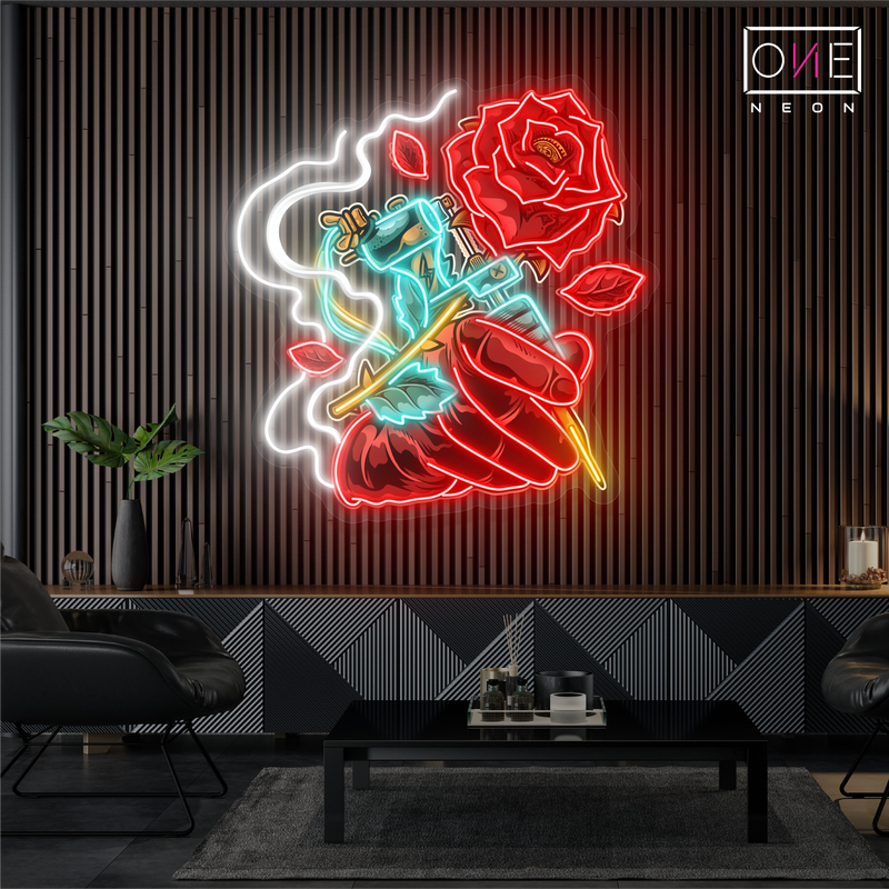 Enseigne néon LED Motif rose tatouage