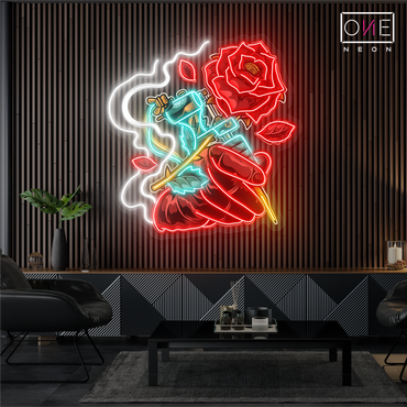 Enseigne néon LED Motif rose tatouage