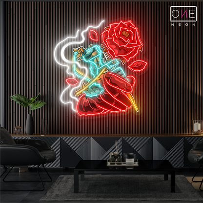 Enseigne néon LED Motif rose tatouage