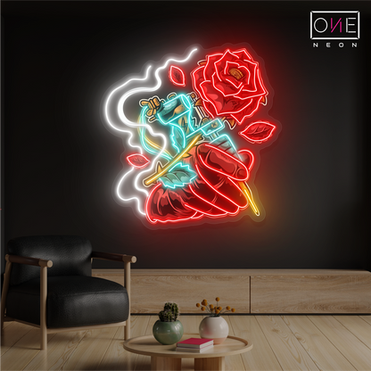 Enseigne néon LED Motif rose tatouage