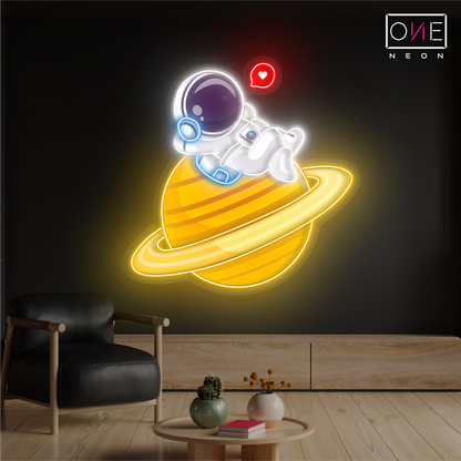 Mignonne œuvre d'art Néon LED Relax Astronaut