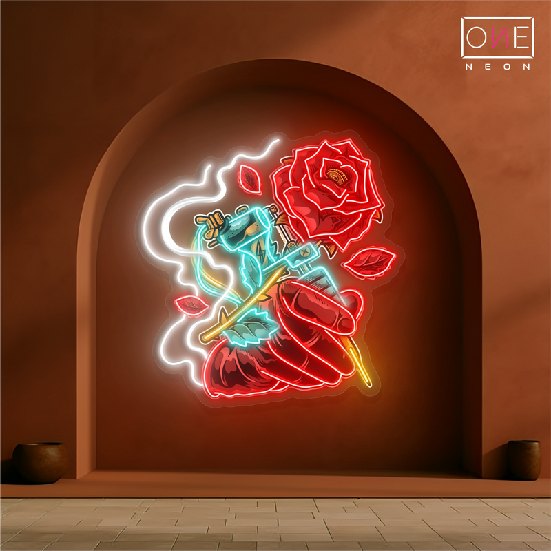 Enseigne néon LED Motif rose tatouage