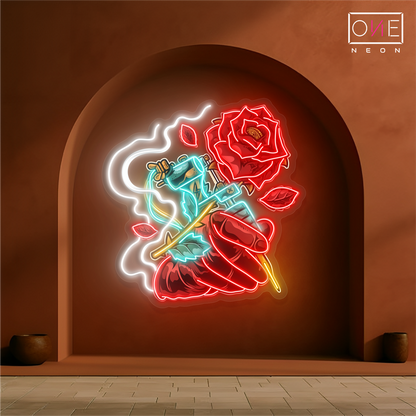 Enseigne néon LED Motif rose tatouage