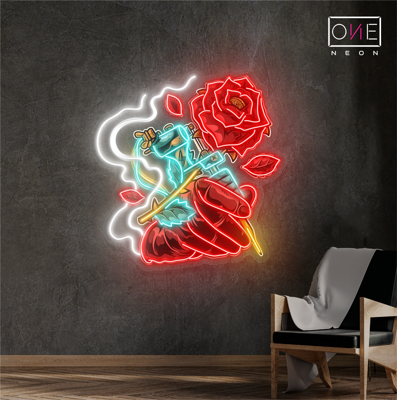 Enseigne néon LED Motif rose tatouage