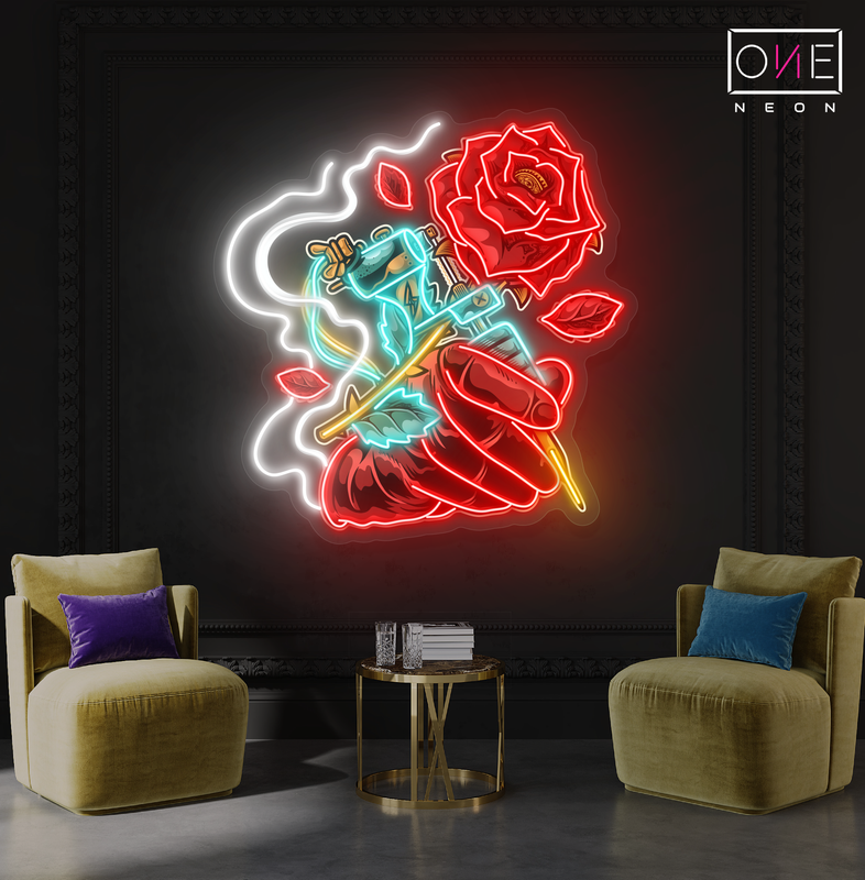 Enseigne néon LED Motif rose tatouage