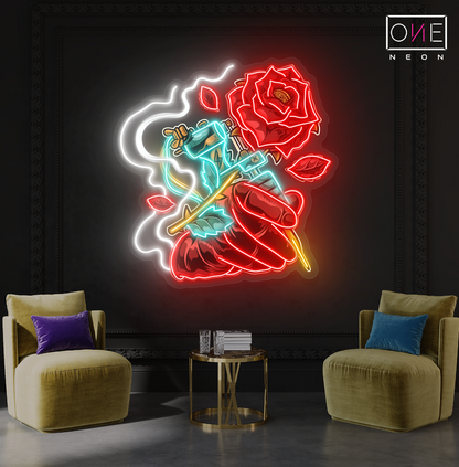Enseigne néon LED Motif rose tatouage