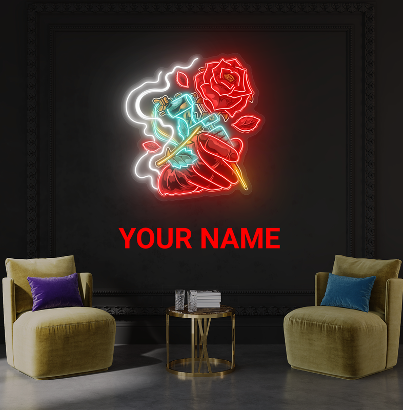 Enseigne néon LED Motif rose tatouage