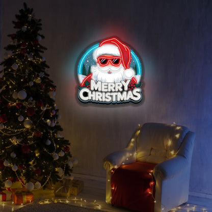Enseigne néon LED "Joyeux Noël" Père Noël stylé