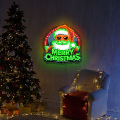 Enseigne néon LED "Joyeux Noël" Père Noël stylé