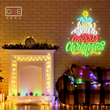 Enseigne néon LED décorative de Noël "We Wish You a Merry Christmas"
