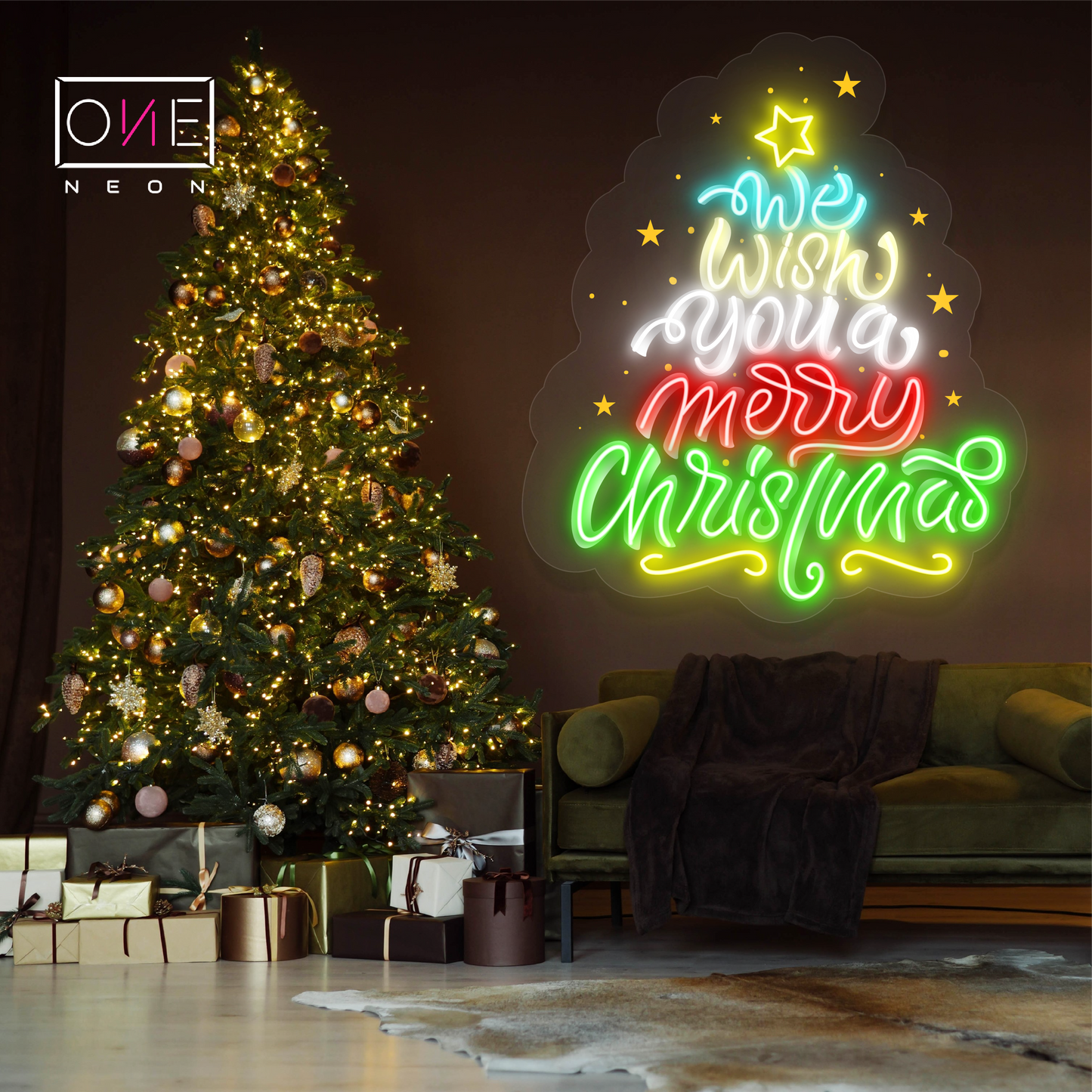 Enseigne néon LED décorative de Noël "We Wish You a Merry Christmas"