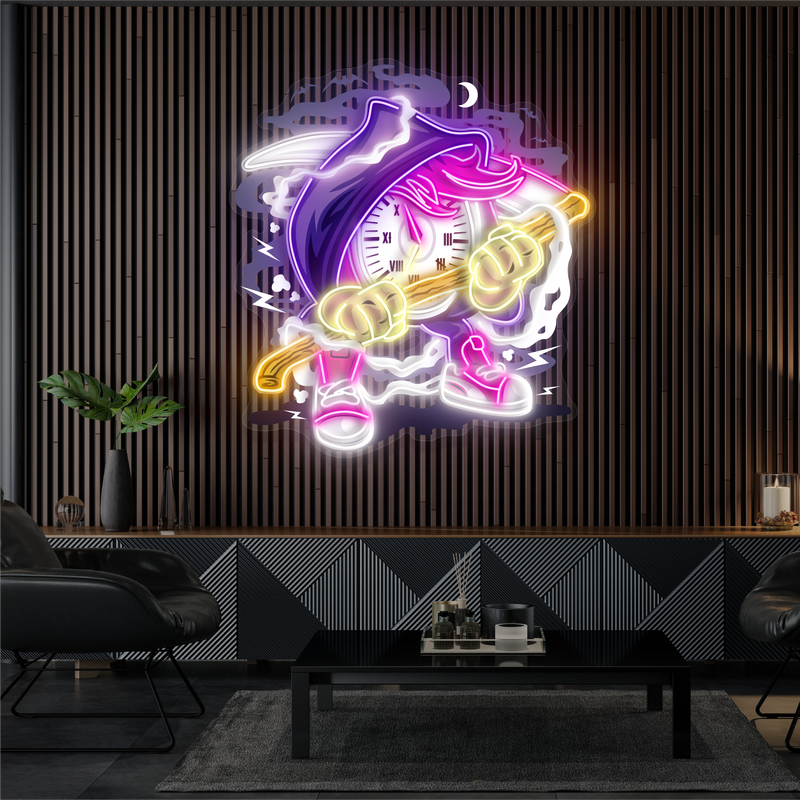 Enseigne néon LED œuvre d'art Faucheuse de temps
