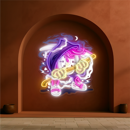 Enseigne néon LED œuvre d'art Faucheuse de temps