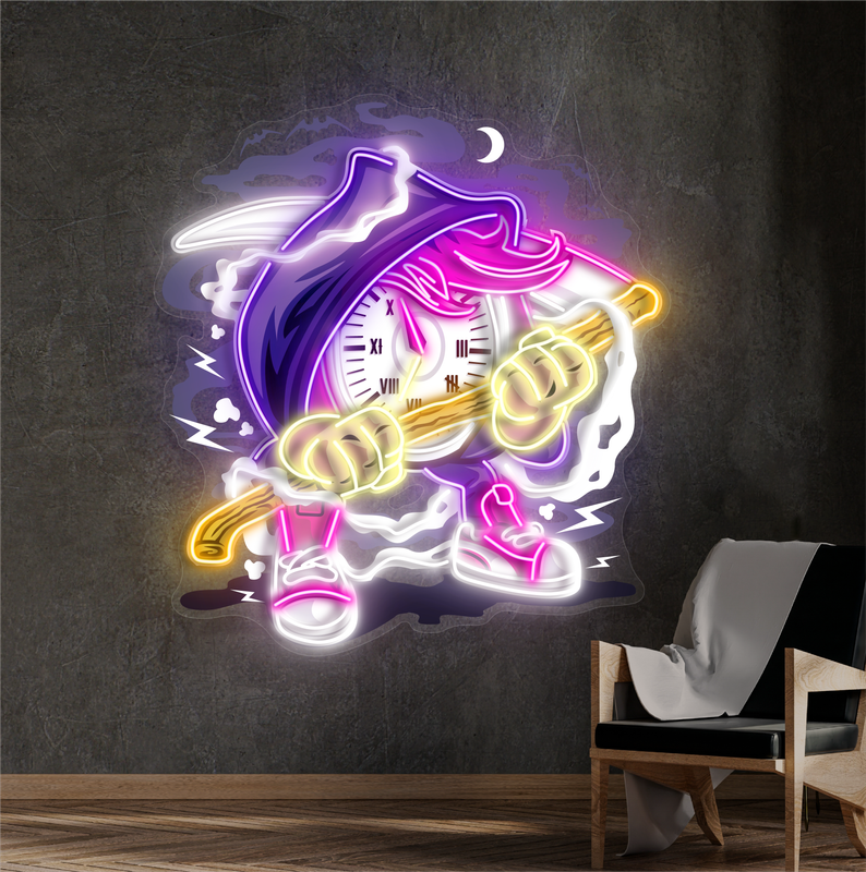 Enseigne néon LED œuvre d'art Faucheuse de temps