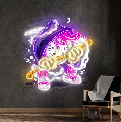 Enseigne néon LED œuvre d'art Faucheuse de temps