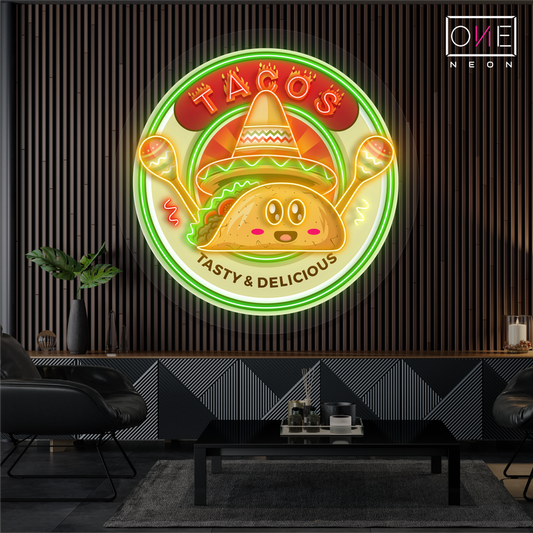 Enseigne néon LED artistique "Tacos savoureux et délicieux"