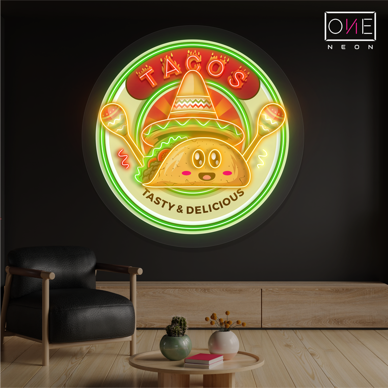 Enseigne néon LED artistique "Tacos savoureux et délicieux"