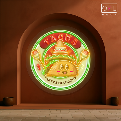 Enseigne néon LED artistique "Tacos savoureux et délicieux"