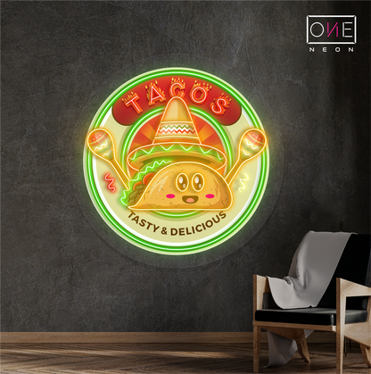 Enseigne néon LED artistique "Tacos savoureux et délicieux"