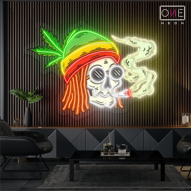 Enseigne Néon LED Tête de Mort Ambiance Jamaïcaine