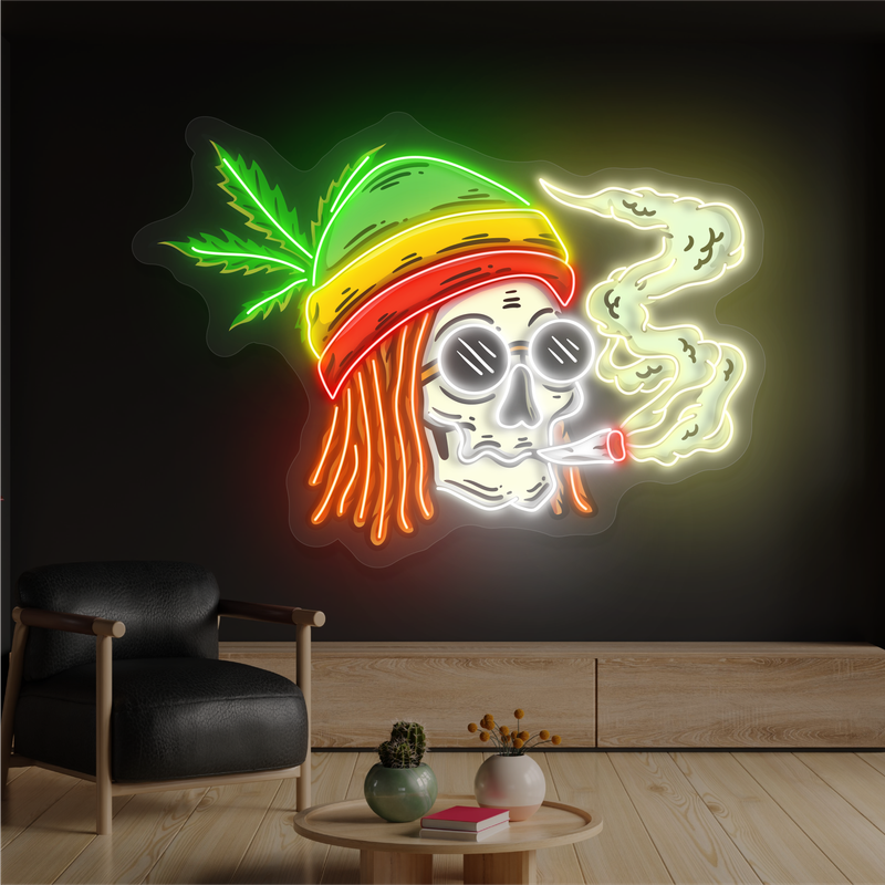 Enseigne Néon LED Tête de Mort Ambiance Jamaïcaine