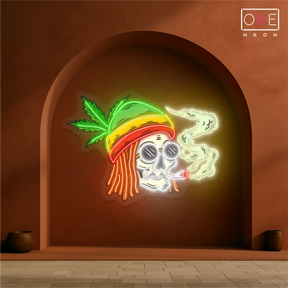 Enseigne Néon LED Tête de Mort Ambiance Jamaïcaine